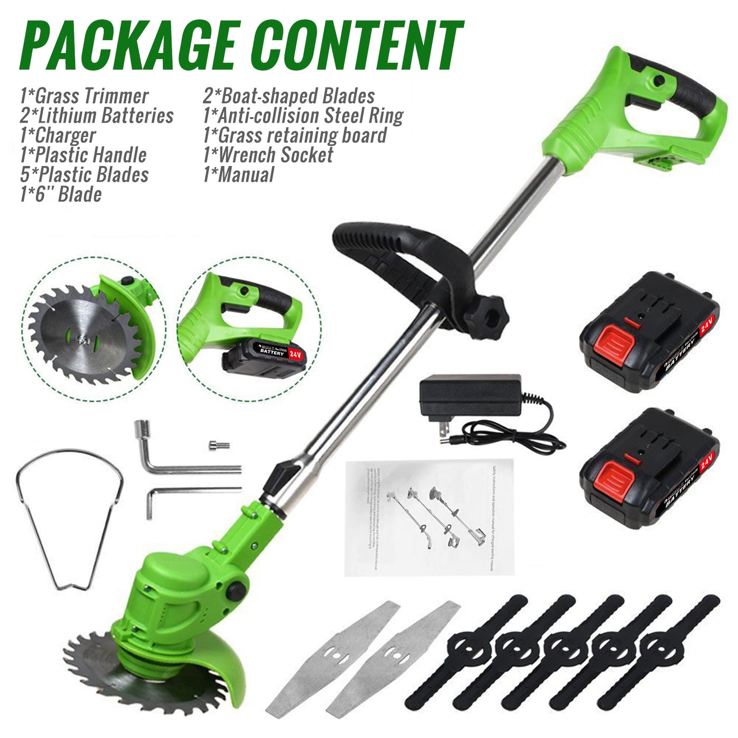 24V 650W Cordless String Trimmer + 21V Cordless Leaf Blower (150MPH) Combo Kit, with 3 Battery (2.0Ah Battery*2 + 4.0Ah Battery*1) and 2 Charger