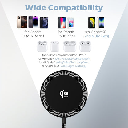 Magnetic Wireless Charger, 25W Magnetic Wireless Charging Pad Compatible for iPhone 17 16 15 14 13 12, AirPods,Ultra-Slim Case Friendly Charging Mat (Black)
