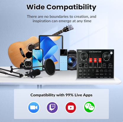 Podcast Equipment Bundle BM-800 Condenser Mic Kit with V8K Sound Card & Voice Changer for Streaming, Home Studio, YouTube, Voice-overs, Professional Recording on Laptops