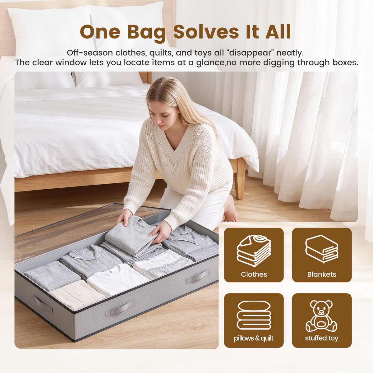 4 Pack 90L Underbed Storage, Under Bed Storage Containers with Clear Window, Underbed Storage Bins for Clothing, Bedding, Dark Gray
