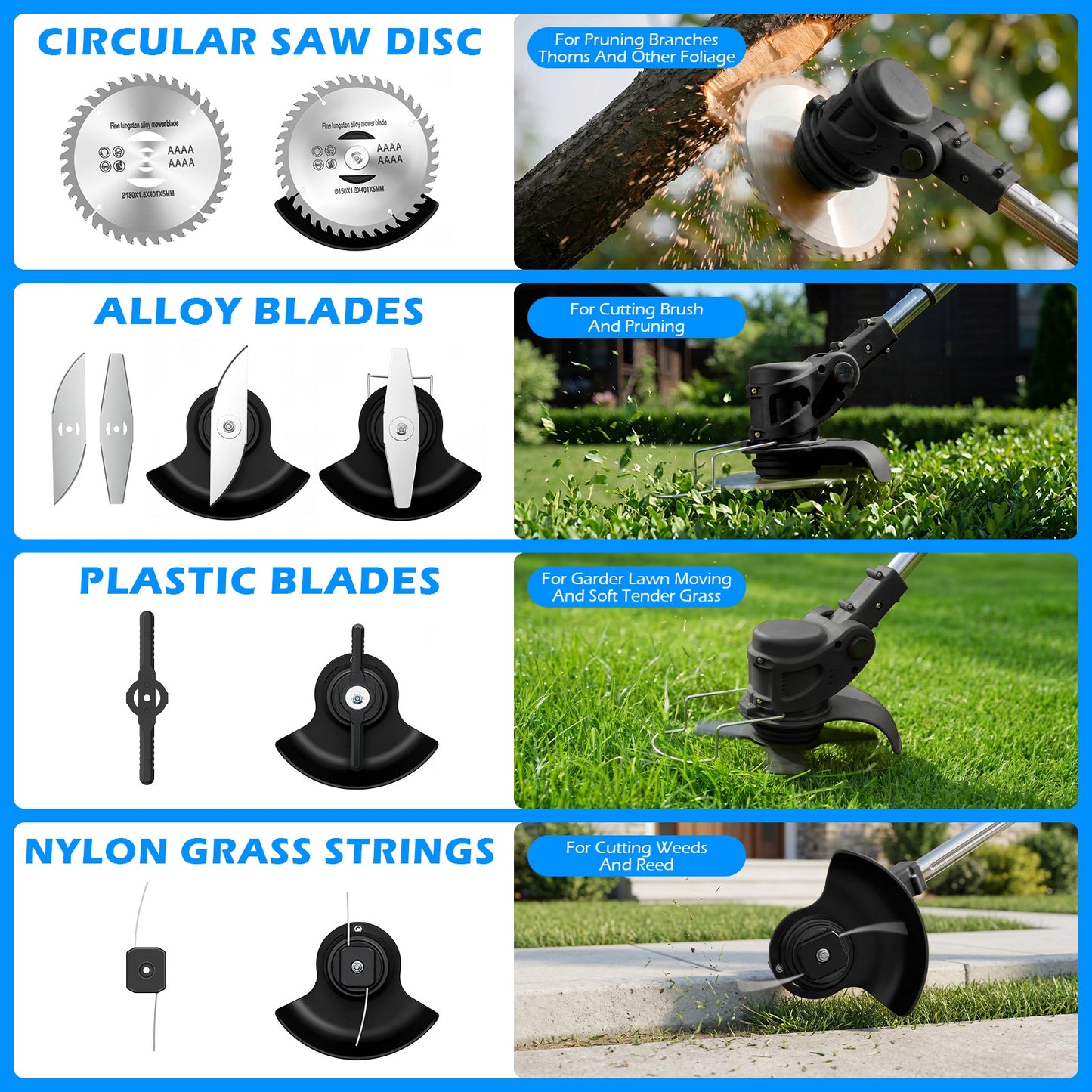 Weed Eaters, Cordless Weed Trimmer with Wheels, 2Pcs 4000mAh Batteries, Adjustable Length, 650W Grass Trimmer/Edger/Brush Cutter for Lawn Yard Garden Maintaining (Black)