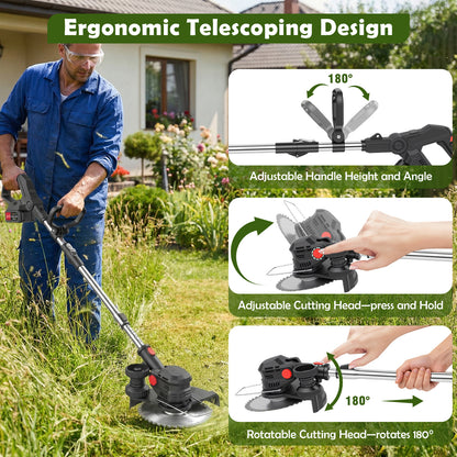 Electric Cordless Weed Eater, 4.0Ah Cordless Weed Wacker String Trimmer, 24V Grass Trimmer with 2 Battery, Charger Included