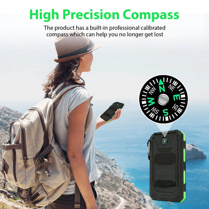 BAOKALER 30000mAh Solar Charger for Cell Phone iPhone, Portable Solar Power Bank with Dual 5V USB Ports, 2 Led Light Flashlight, Compass Battery Pack for Outdoor Camping Hiking(Green)