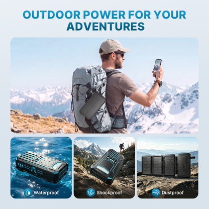 Solar Power Bank 46800mAh, PD15W Fast Charging Solar Charger with 4 Built-in Cables & Wireless Charging, Portable Solar Charger for Cell Phone, Solar Battery Pack for Camping (Blue)