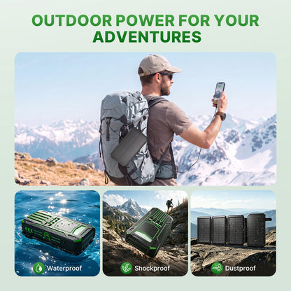Solar Power Bank 46800mAh, PD15W Fast Charging Solar Charger with 4 Built-in Cables & Wireless Charging, Portable Solar Charger for Cell Phone, Solar Battery Pack for Camping (Green)