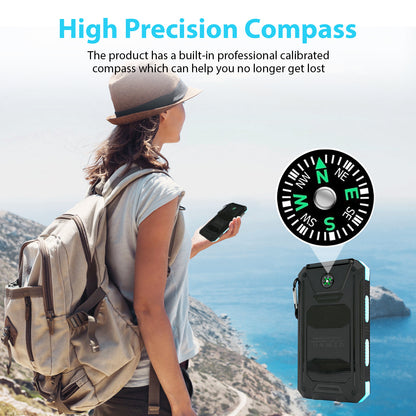 BAOKALER 30000mAh Solar Charger for Cell Phone iPhone, Portable Solar Power Bank with Dual 5V USB Ports, 2 Led Light Flashlight, Compass Battery Pack for Outdoor Camping Hiking(Blue)