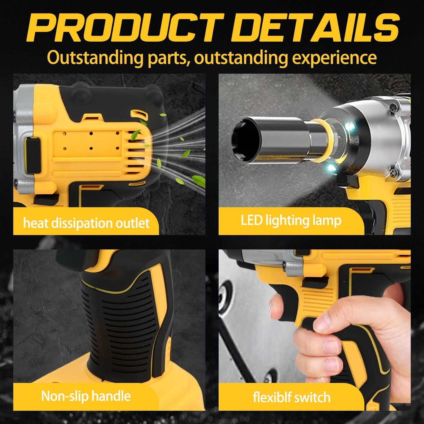 CATGOOD 20V Cordless Impact Wrench with 2 Batteries, 1/2" Brushless Impact Drill, Max Torque 280 ft lbs (380N.m), 30 Pcs Tool Set for Home, Yellow