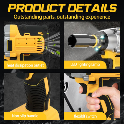 CATGOOD 20V Cordless Impact Wrench with 2 Batteries, 1/2" Brushless Impact Drill, Max Torque 280 ft lbs (380N.m), 30 Pcs Tool Set for Home, Yellow