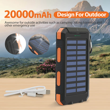 20000mAh Solar Charger for Cell Phone iPhone, Portable Solar Power Bank with Dual 5V USB Ports, 2 LED Light Flashlight, Compass Battery Pack for Outdoor Camping Hiking