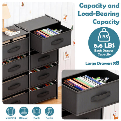 BAOKALER Double Row Non-Woven Fabric Dresser with 4 Drawers, Clothes Drawer Dresser for Bedroom, Hallway, Entryway, Closets, Sturdy Steel Frame, Wood Top, Black