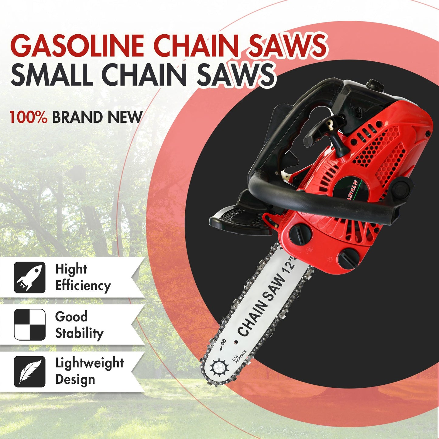 BAOKALER 12" Top Handle Gas Chainsaw,2-Stroke 25.4cc Portable Chain Saws for Wood Cutting, Gasoline Chain Saws for Trees