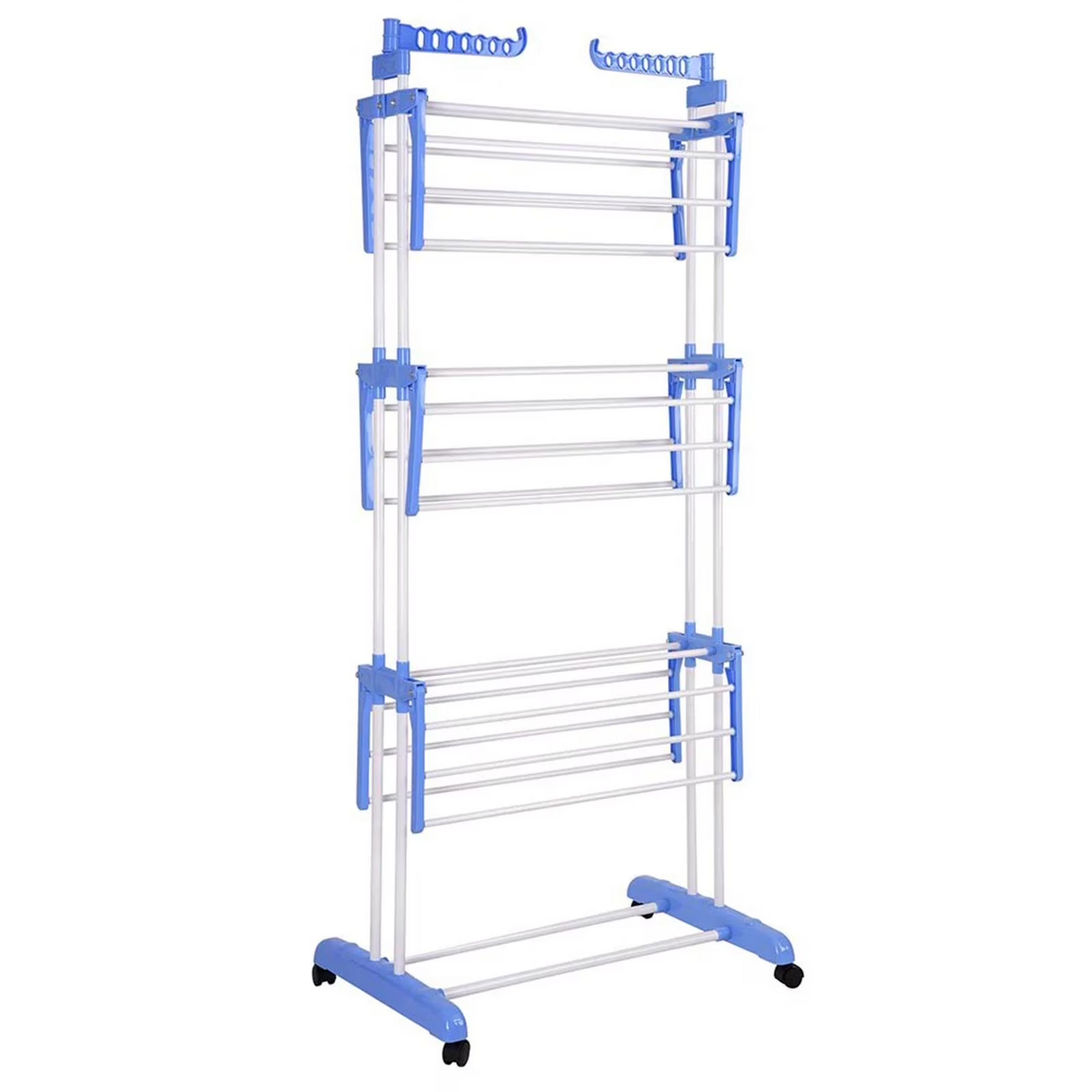 Clothes Drying Rack, 4-Tier Foldable Drying Rack for Clothes, Portable Laundry Rack with Wheels Indoor Outdoor Freestanding, Blue