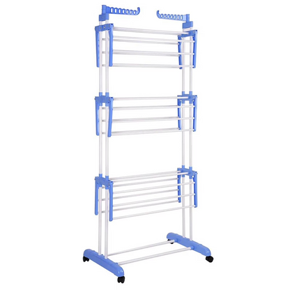 Clothes Drying Rack, 4-Tier Foldable Drying Rack for Clothes, Portable Laundry Rack with Wheels Indoor Outdoor Freestanding, Blue