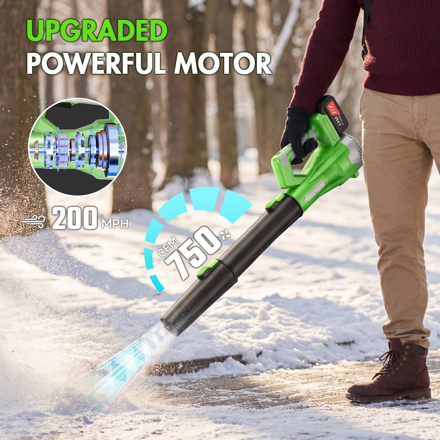 650W Cordless Leaf Blower, 150MPH 650CFM Leaf Blower with 2¡Á4AH Battery and Charger, Battery Powered Leaf Blower for Lawn Care, Patio Cleaning, Green