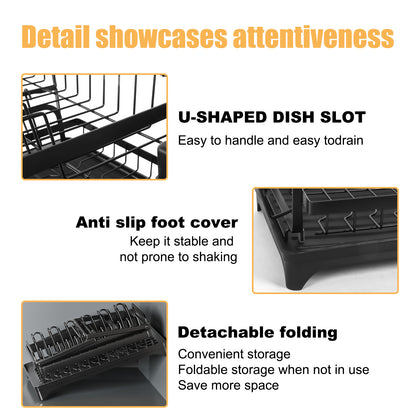 Over The Sink Dish Drying Rack with Drainage, Stainless Steel Large Multifunctional Dish Racks, Rustproof Dish Rack for Kitchen Counter Organization 2 Tier Black