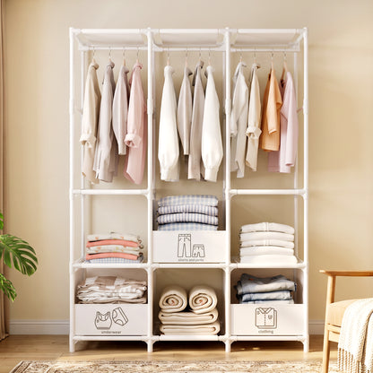 Portable Closet, Non-Woven Fabric Portable Closet Organizers and Storage, Clothes Storage with 3 Storage Drawers, Wardrobe Closet for Bedroom and Living Room, White