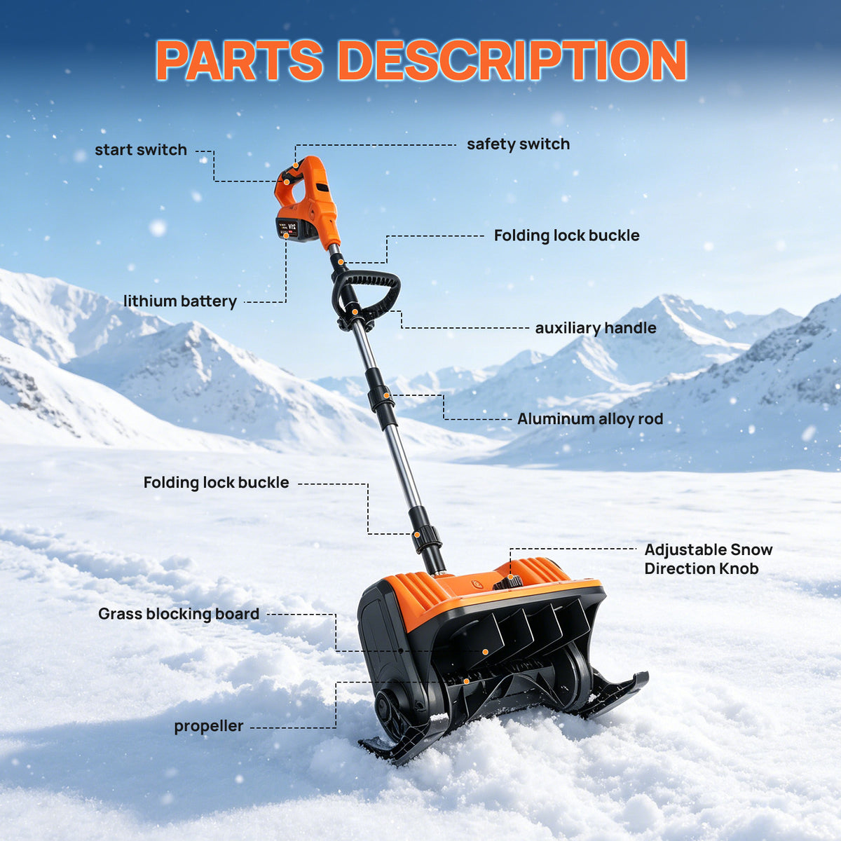 BAOKALER 21V Cordless Snow Shovel, 13 inch Electric Snow Blower with 2 x 4.0Ah Batteries and Ski Wheels for Driveways & Sidewalks