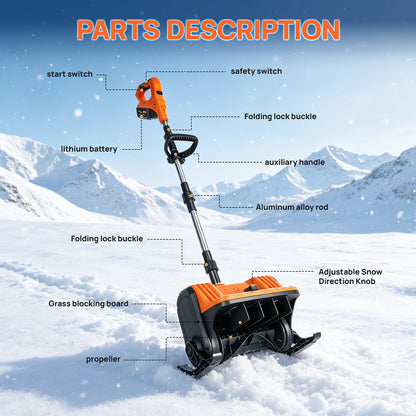 BAOKALER 21V Cordless Snow Shovel, 13 inch Electric Snow Blower with 2 x 4.0Ah Batteries and Ski Wheels for Driveways & Sidewalks