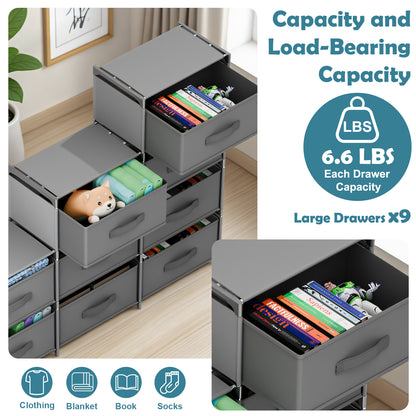 BAOKALER Non-Woven Fabric Multi-Functional Storage Cabinet, 9-Drawer Open Storage Shelf, 10.24×47.24×34.65 Inches, for Bedroom, Living Room, Hallway, Gray
