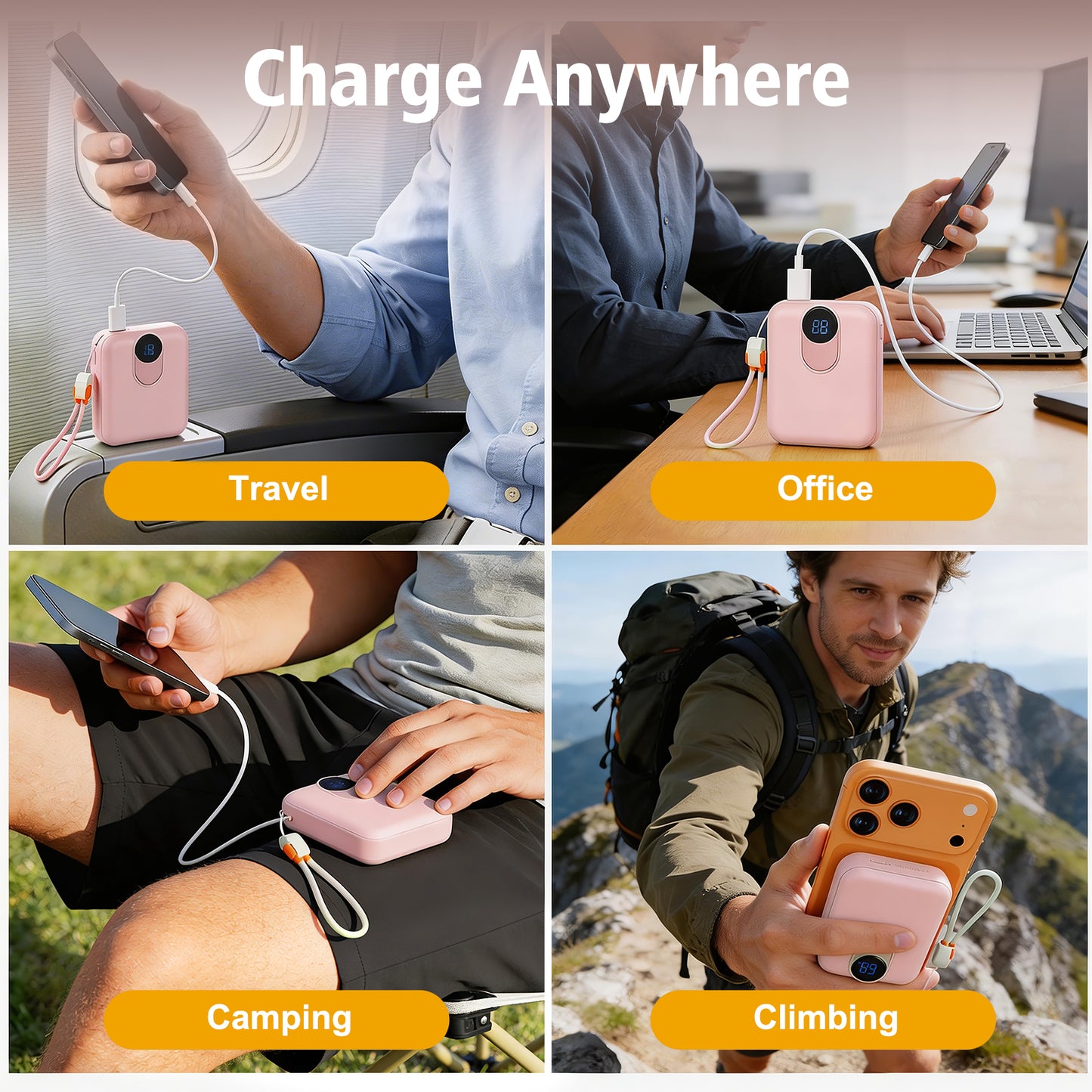 CATGOOD Magnetic Portable Charger, 10,000mAh Wireless Power Bank with USB-C Cable, Magnetic Battery Pack for iPhone 17/16/15/14/13/12 Series (Pink)