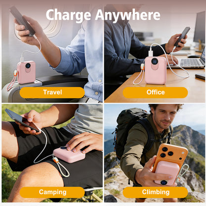CATGOOD Magnetic Portable Charger, 10,000mAh Wireless Power Bank with USB-C Cable, Magnetic Battery Pack for iPhone 17/16/15/14/13/12 Series (Pink)