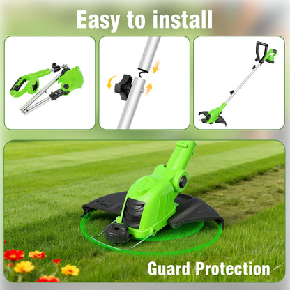 CATGOOD String Trimmer Cordless, 2AH Lawn Tool with 12" Cutting Width, Weed Wacker with Auto Spool Feed, 2 Batteries and Fast Charger, Green