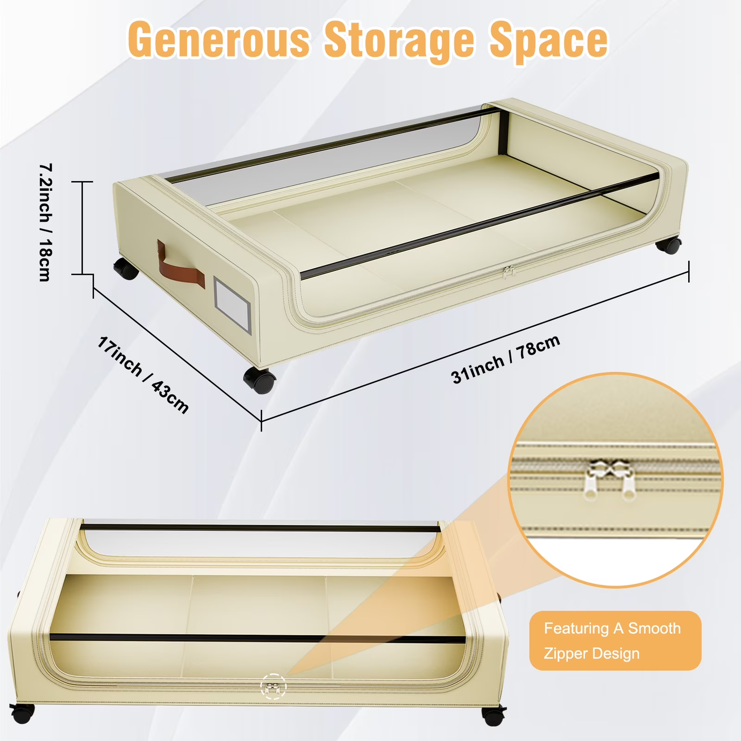 Under Bed Storage with Wheels, 2-Pack Under Bed Storage Containers with Clear Lids, Under the bed storage Organizer Bins, Rolling Under Bed Metal Drawer for Clothes,Shoes,Toys (White, 4Pack)