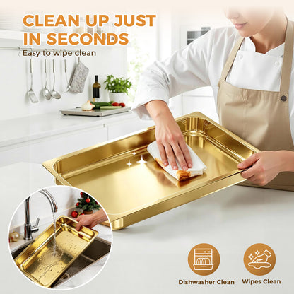 Gold Chafing Dish Buffet Set 4 Pack, 9QT Rectangular Stainless Steel Chafing Dishes with 3 Compartments, Party Food Warmer Buffet Set for Buffet Restaurants, Hotel Dining, Banquets