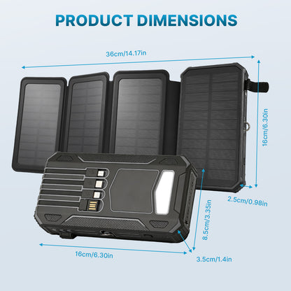 Solar Power Bank 46800mAh, PD15W Fast Charging Solar Charger with 4 Built-in Cables & Wireless Charging, Portable Solar Charger for Cell Phone, Solar Battery Pack for Camping (Black)