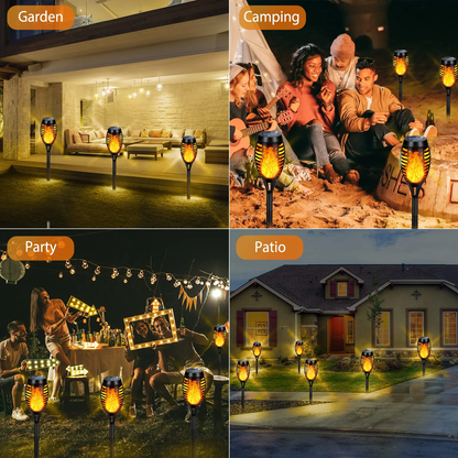 12-Pack Solar Tiki Torch Light with Flickering Flame for Halloween Decorations, Waterproof Outdoor Solar Light Decor for Garden Yard Pathway Patio