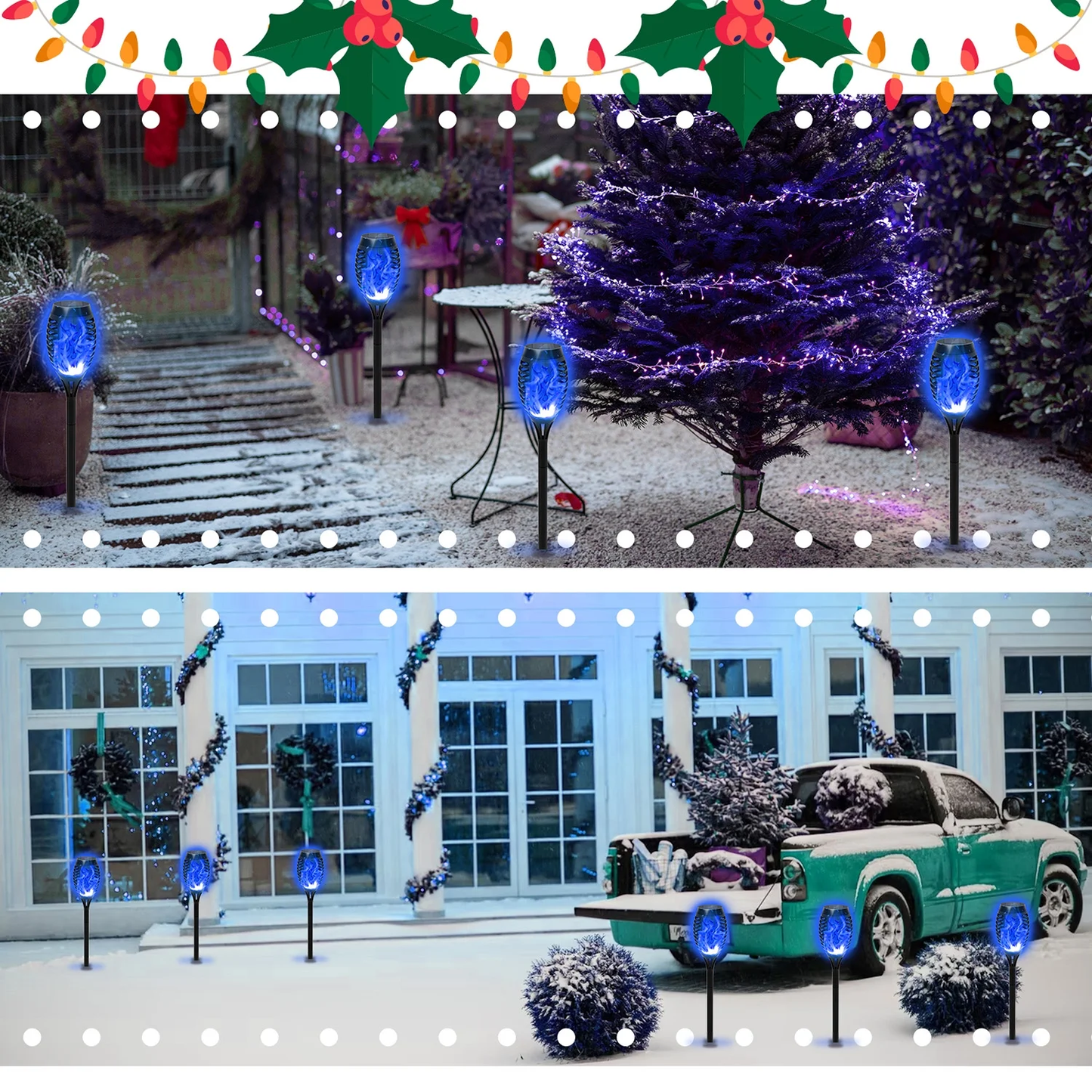 CATGOOD Waterproof LED Flickering Flame Solar Lights, Blue (12 Pack)