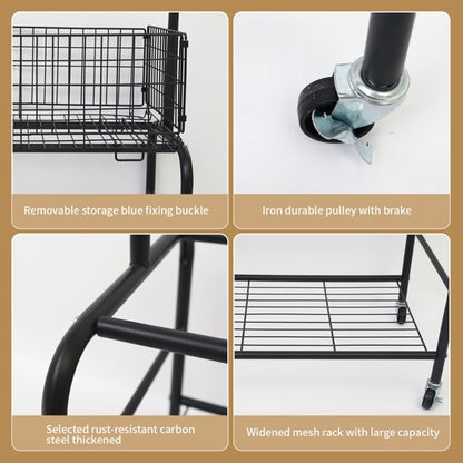 ALSO GO Rolling Laundry Cart with Clothes Rack, Multifunctional Laundry Butler with Basket, Hamper Cart with Lockable Wheels, Black