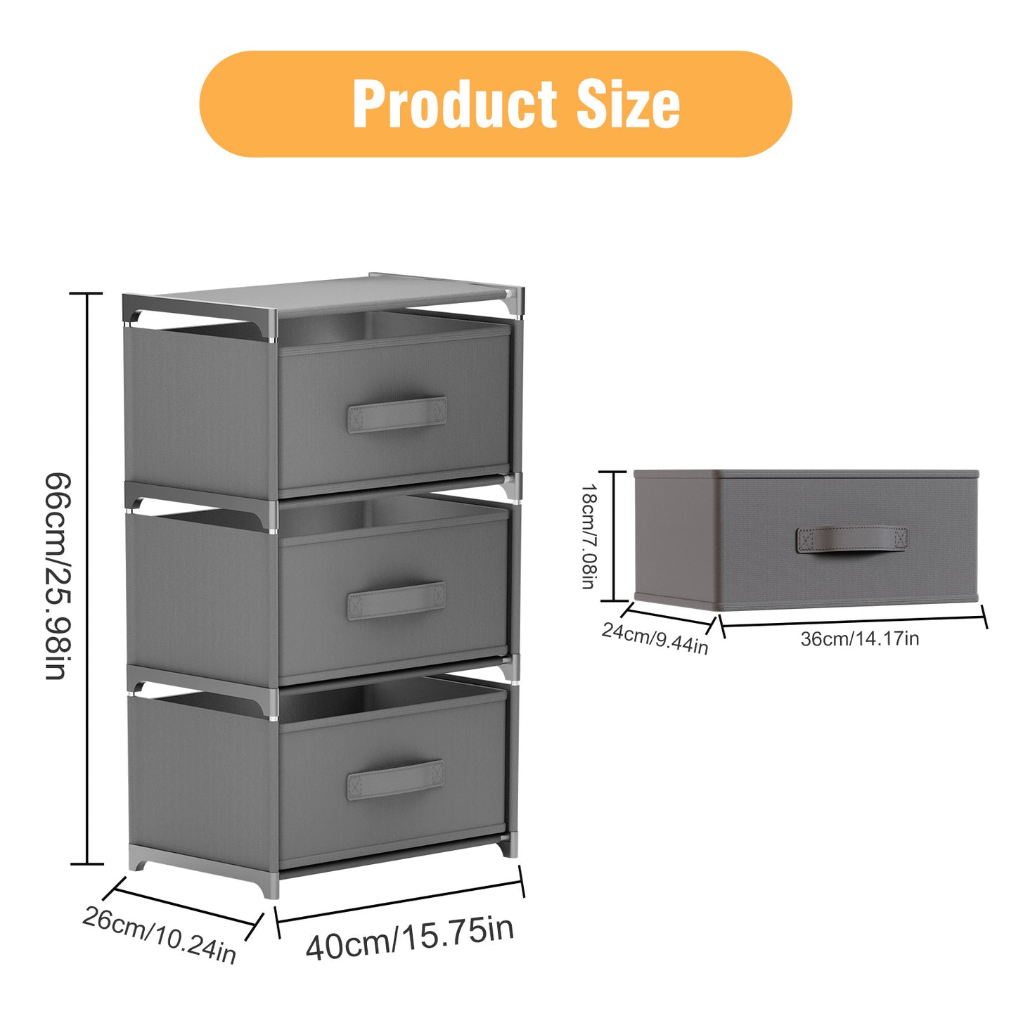 BAOKALER Multifunctional Bedroom Storage Cabinet Drawers for Clothes, Fabric Dressers for Bedroom with 3 Drawers, Small Dresser for Living Room, Hallway, Gray