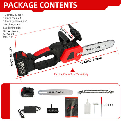 BAOKALER 12" Cordless Chainsaw, 950W Brushless Motor Battery Chain Saw with 2PCS 21V Rechargeable 3.0Ah Battery and Charger for Wood Cutting