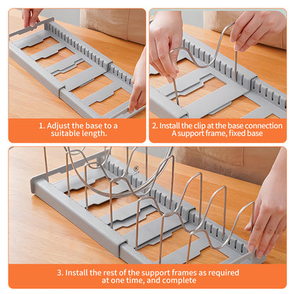 Expandable Pan Organizer with 12 Adjustable Shelves, Multifunctional Pots and Pans Organizer Rack for Kitchen Cabinets, Stainless Steel Pot Rack Lid Holder, Gray