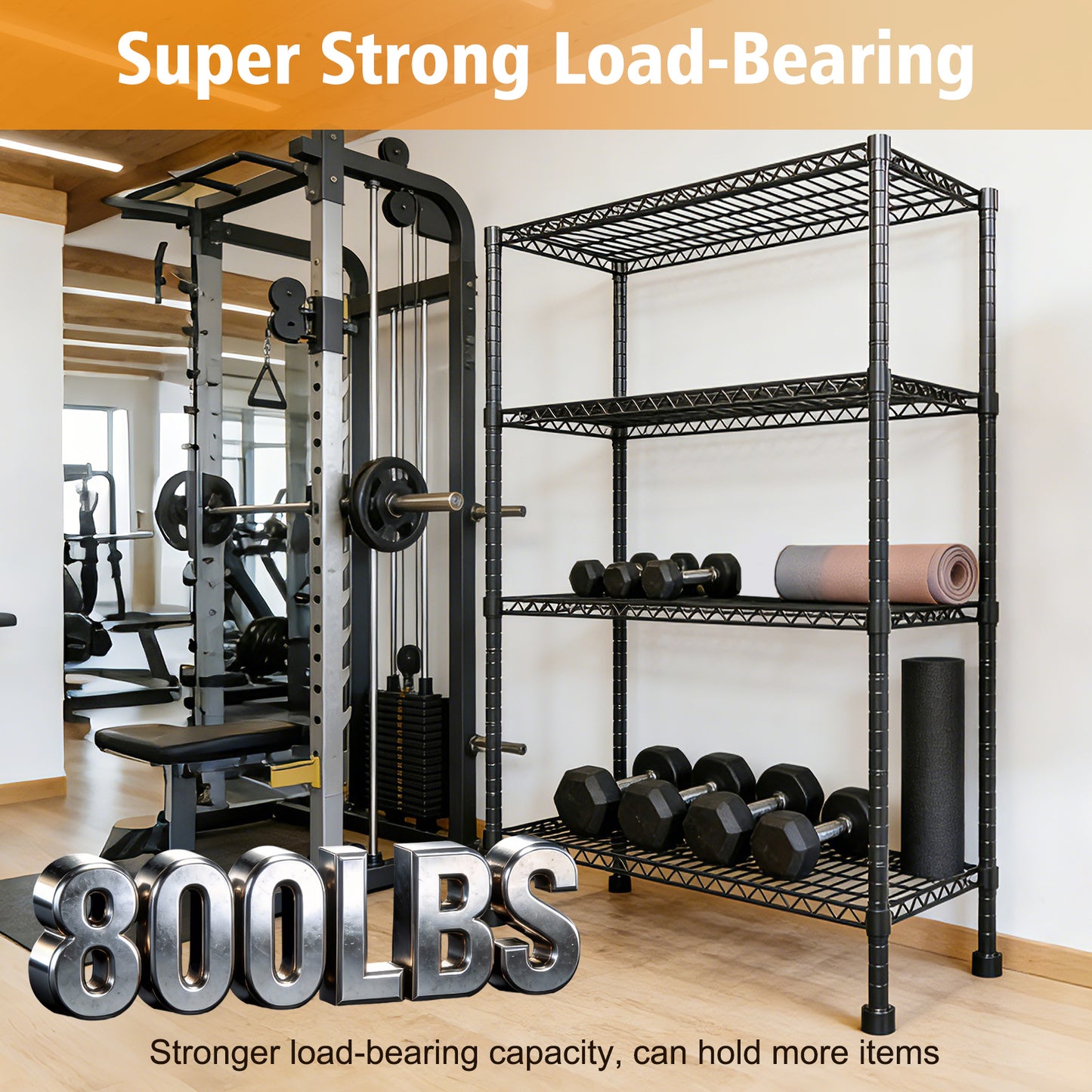 Storage Shelves, 4 Tier 43.3"×17.7"×63" Metal Shelves for Kitchen, Adjustable Heavy Duty Steel Wire Rack Storage Shelving Organizer, Black