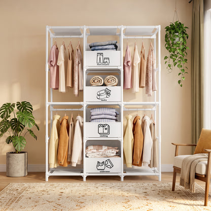 Portable Closet, Wardrobe Closet for Hanging Clothes with 4 Storage Drawers, Freestanding Closet Organizers and Storage for Bedroom, White