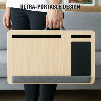 Baokaler Lap desk, Portable Laptop Desk with Pillow, Lapdesk Table with Soft Pillow, Fits up to 15.6 inches, White