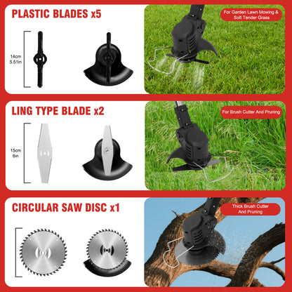 21V Cordless String Trimmer, 1.5Ah Battery Weed Wacker with Fast Charger, Battery Powered Weed Eater , 3-in-1 Electric Lawn Mower Grass Trimmer and Edger Lawn Tool, Black