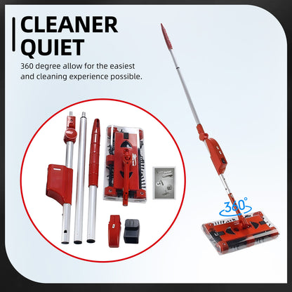 CATGOOD Compact Lightweight Manual Cordless Cleaning Floors Sweeper, 46", Red