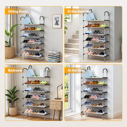 6-Tier Metal Shoe Rack Organizer for Entryway, Multifunctional Shoe Storage Shelf for Hallways, Bedrooms, Bathrooms, Offices, and Living Rooms, Silver and Black