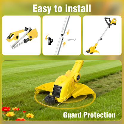 CATGOOD 21V Weed Eater Cordless, 2AH Electric Weed Wacker with 2 Batteries, 3-in-1 Lawn Edger with Auto Line Feed, Foldable String Trimmer with Fast Charger, Yellow