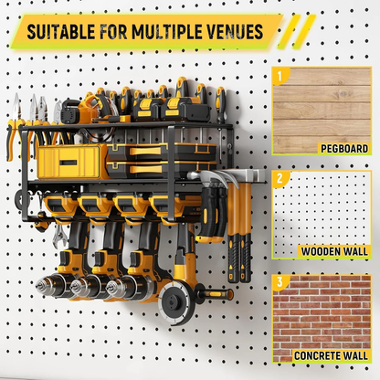 CATGOOD Power Tool Organizer, 3 Layers Storage Rack with 4 Drill Holders, Heavy Duty Metal Floating Tool Shelf Garage Wall Mounted, 180Lbs Load Capacity
