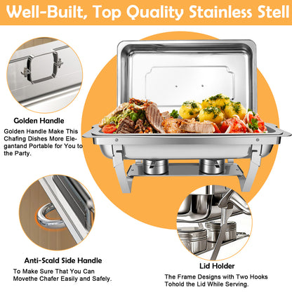 BAOKALER 2 Pack 9QT Chafing Dish Buffet Set Stainless Steel Food Warmer Chafer Complete Set with Water Pan, Chafing Fuel Holder for Party Catering