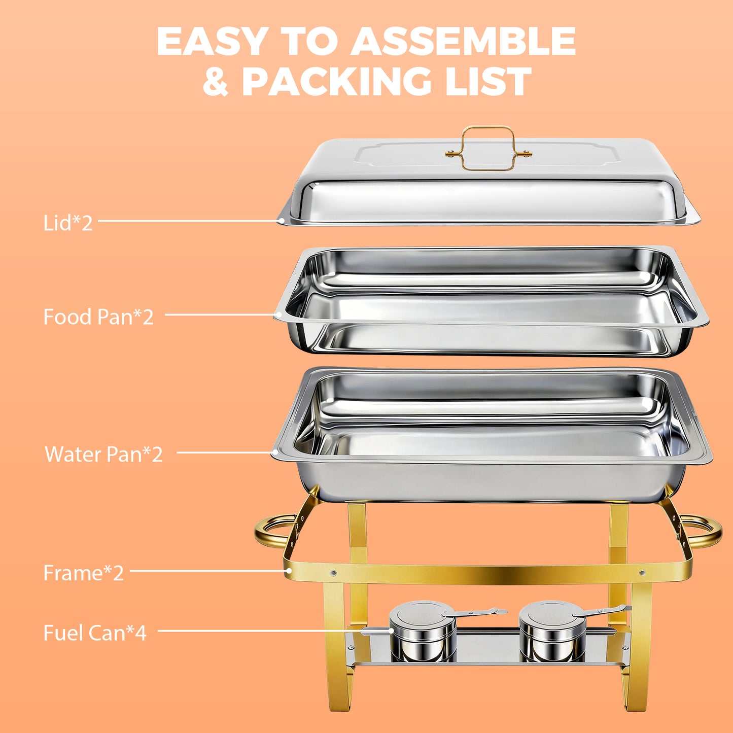 Baokaler 9QT Chafing Dish Buffet Set,High Grade Food Warmer,2PK Elegant Gold & Silver Chafing Dish for Parties, Buffet Server Food Warmer Gathering, Wedding, Event, Catering