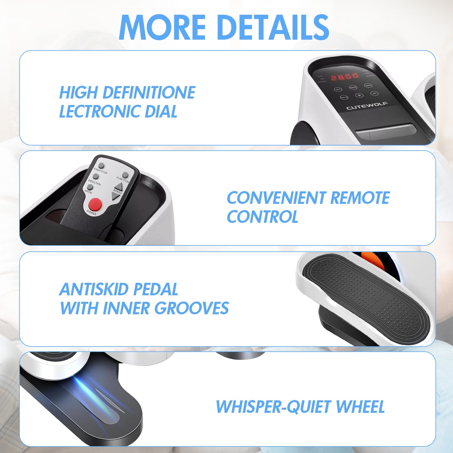 Under Desk Elliptical, Leg Exerciser for Seniors Fuly Assembled, Quiet & Portable Electric Seated Pedal Exerciser Adjustable Speeds, White