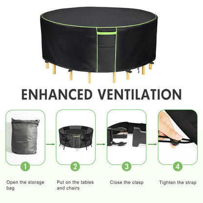 Round Patio Furniture Covers, 84" Dia Outdoor Furniture Covers, Waterproof Outdoor Table Cover, Fire Pit Cover, 420D Cover for Outdoor Furniture Set, Black