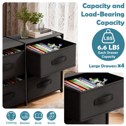 BAOKALER Double Row Non-Woven Fabric Dresser with 4 Drawers, Clothes Drawer Dresser for Bedroom, Hallway, Entryway, Closets, Sturdy Steel Frame, Wood Top, Black