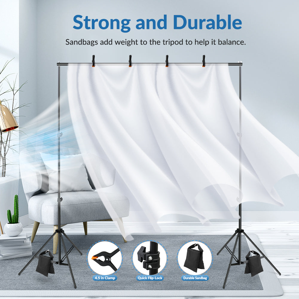 Backdrop Stand Photo Studio Adjustable Background Stand Support Kit with 4 Backdrop Clamps 2 Sandbags