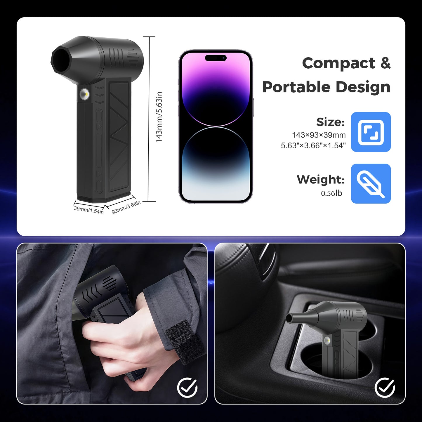 Compressed Air Duster, 180000RPM 3-Gear Adjustable Electric Air Duster with LED Display, Rechargeable Cordless Air Blower with Fast Charging for Computer, Keyboard, House, Outdoor and Car